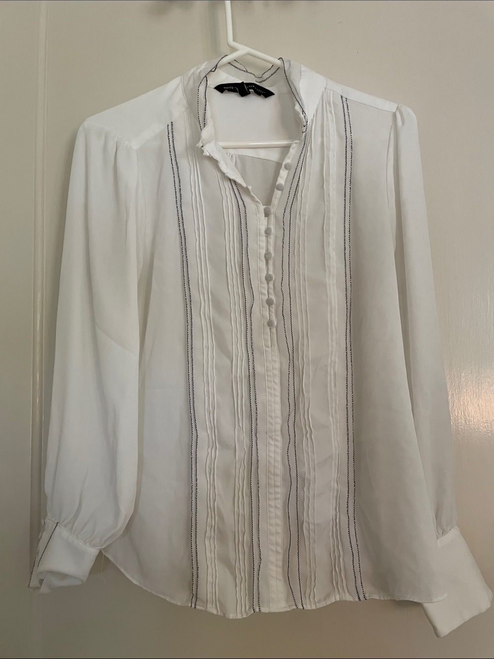 White House Black Market White Pintuck Button-Front Blouse